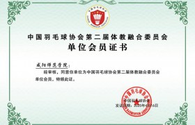 咸阳师范学院获评“中国羽毛球协会第二届体教融合委员会”单位会员
